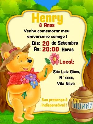 Convite Aniversário Ursinho Pooh Editável Online