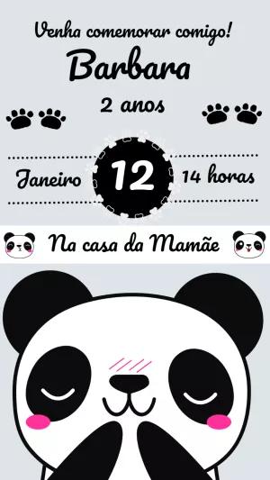 Convite de Aniversário Panda Fofo para Editar Online