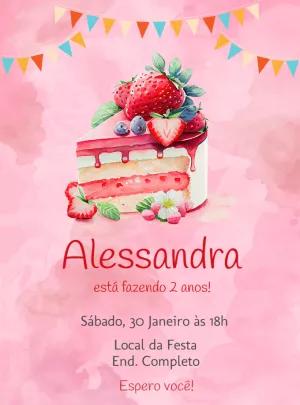 Convite de Aniversário Bolo de Morango para Editar Online