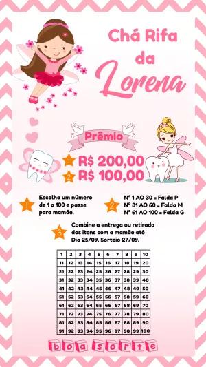 Chá Rifa Fada do Dente com Cartela para Editar Online