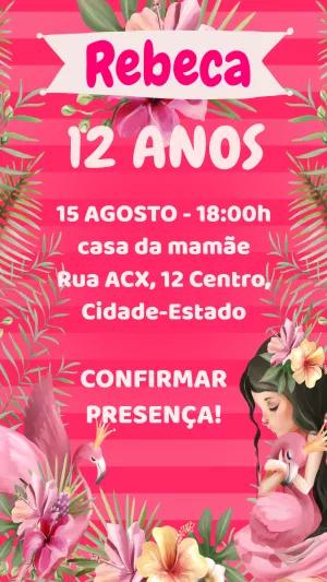 Convite Aniversário Tropical com Flamingo para Editar Online