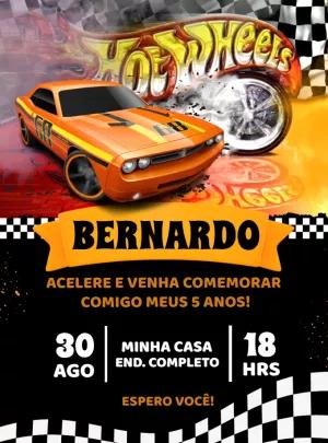 Convite de Aniversário Hot Wheels com Carros para Editar Online