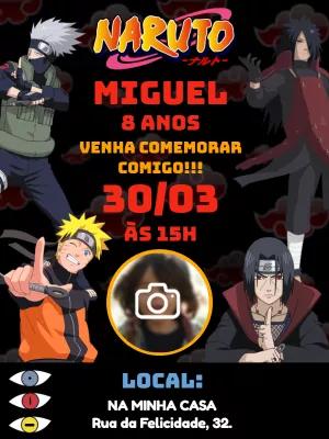 Convite Aniversário Naruto com Foto para Editar Online