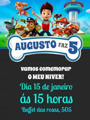 Convite de Aniversário Patrulha Canina para Editar Online