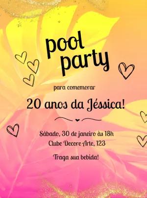 Convite de Aniversário Pool Party Tropical para Editar Online