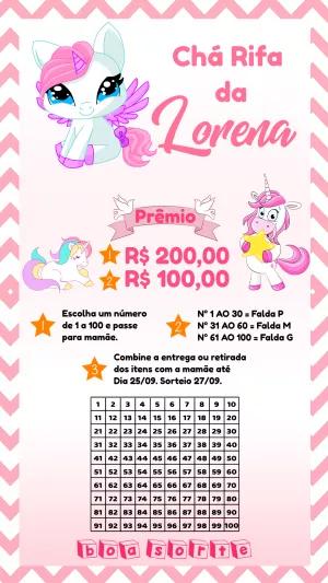 Chá Rifa de Unicórnio Fofo para Editar e Imprimir Online