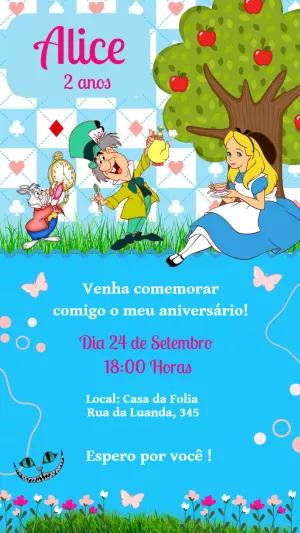 Convite Aniversário Alice no País das Maravilhas para Editar