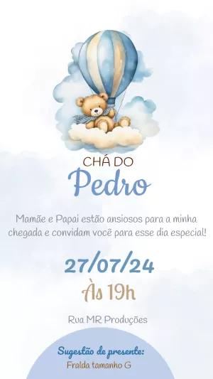 Convite Chá de Fraldas Urso Baloeiro para Editar Online