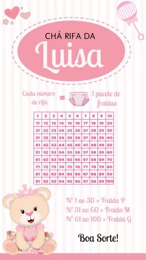 Rifa Chá de Bebê Ursinha Princesa para Editar Online