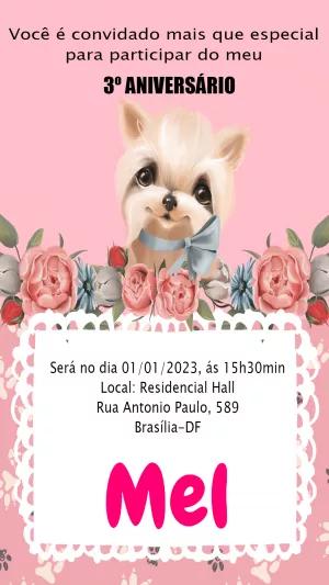 Convite Aniversário de Cachorro Floral para Editar Online