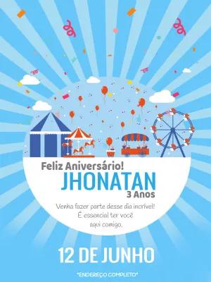 Convite de Aniversário Tema Circo e Parque para Editar Online