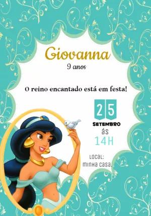 Convite Aniversário Princesa Jasmine para Editar Online