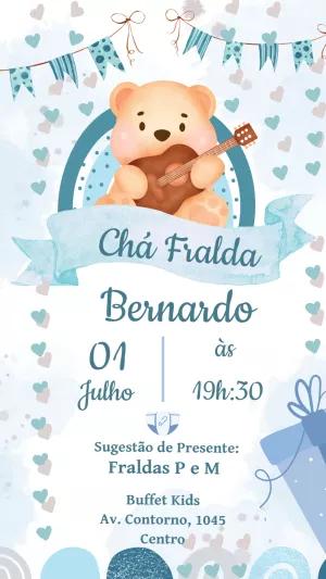Convite Chá de Fralda Ursinho Fofo para Editar Online