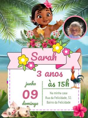 Convite Aniversário Moana Baby com Foto para Editar Online
