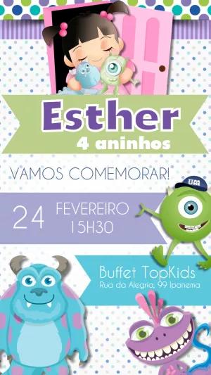 Convite Aniversário Monstros S.A. com Boo para Editar Online