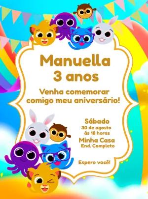 Convite de Aniversário Bolofofos Colorido para Editar Online