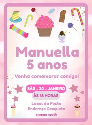 Convite de Aniversário Cupcake e Doces para Editar Online