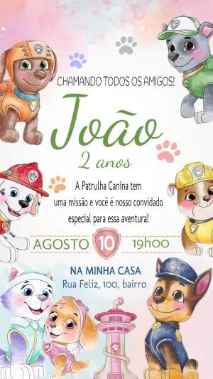 Convite de Aniversário Patrulha Canina para Editar Online