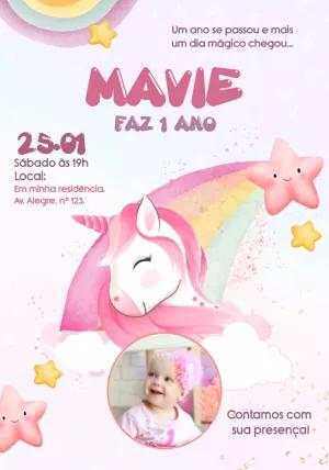 Convite de Aniversário Unicórnio com Foto para Editar Online