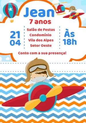 Convite Aniversário Aviador Menino para Editar Online