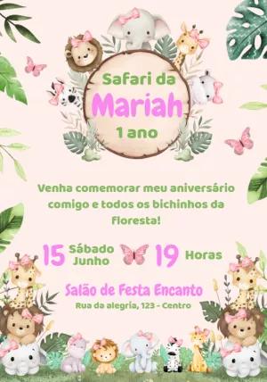 Convite de Aniversário Safari Baby Menina Editável Online