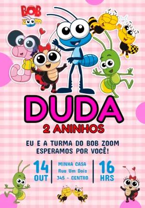 Convite de Aniversário Bob Zoom e Turma para Editar Online