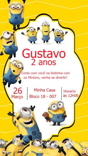 Convite de Aniversário Minions para Editar e Imprimir