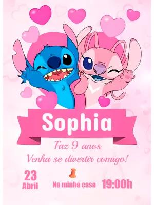 Convite de Aniversário Stitch e Angel para Editar Online