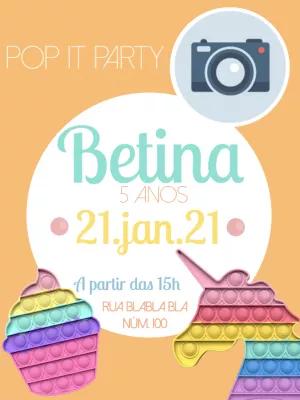 Convite de Aniversário Pop It com Foto para Editar Online
