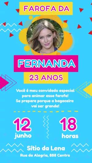 Convite de Aniversário Farofa com Foto para Editar Online
