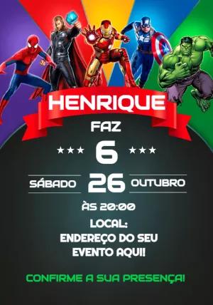 Convite de Aniversário Super Heróis Vingadores para Editar Online