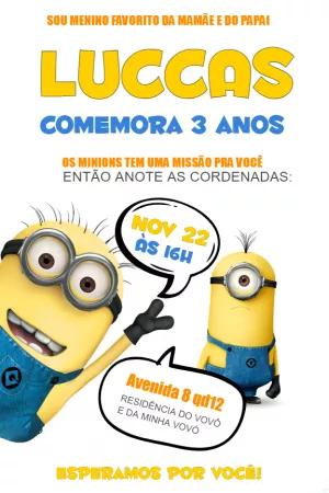 Convite de Aniversário Minions para Editar e Imprimir Online
