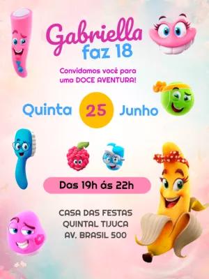 Convite de Aniversário Fini com Doces Divertidos para Editar