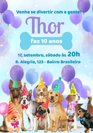 Convite Aniversário de Cachorro para Editar Online