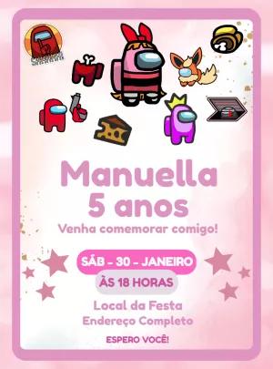 Convite de Aniversário Among Us Rosa para Editar Online