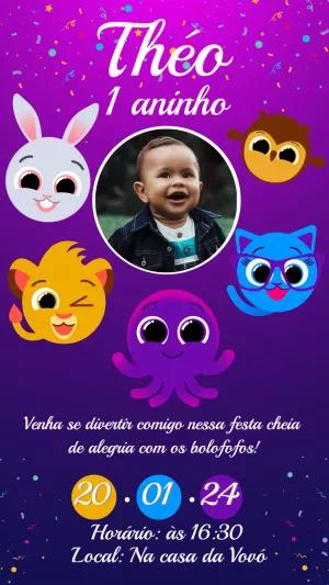 Convite Aniversário Bolofofos com Foto para Editar Online