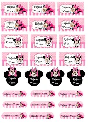 Etiqueta Escolar Minnie Mouse Rosa para Editar Online