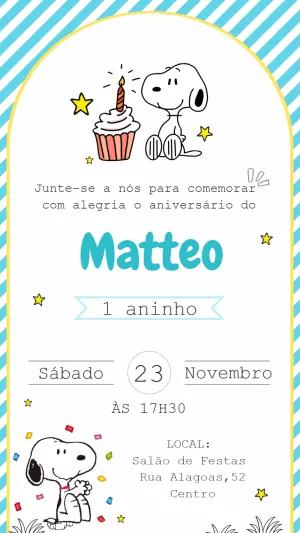 Convite de Aniversário Snoopy para Editar e Imprimir