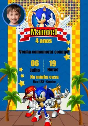 Convite de Aniversário Sonic e Amigos com Foto para Editar