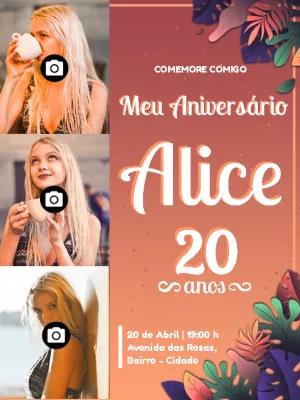 Convite de Aniversário com Colagem de Fotos para Editar Online