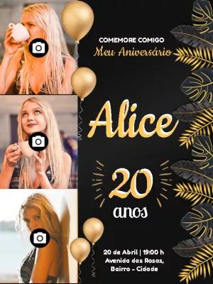 Convite de Aniversário com Colagem de Fotos para Editar Online