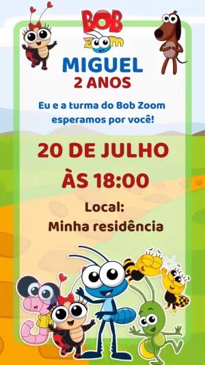 Convite de Aniversário Bob Zoom e sua Turma para Editar Online