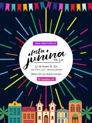 Convite de Festa Junina Colorido para Editar Online