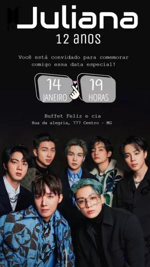 Convite de Aniversário BTS K-pop para Editar Online