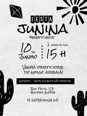 Convite Festa Junina Rústico com Elementos Típicos para Editar
