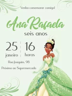 Convite Aniversário Princesa e o Sapo para Editar Online
