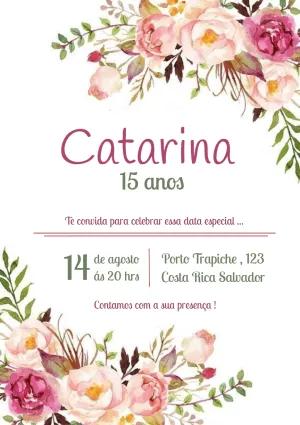 Convite Aniversário 15 Anos Floral Delicado para Editar Online