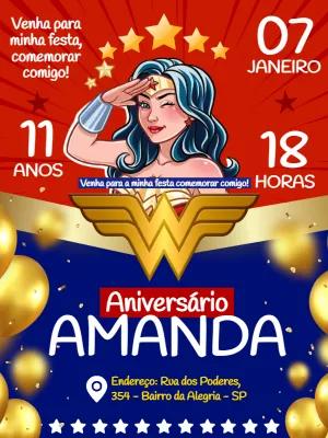 Convite de Aniversário Mulher Maravilha com Saudação para Editar