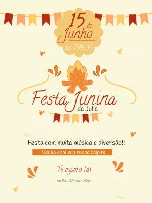 Convite de Aniversário Festa Junina com Fogueira para Editar