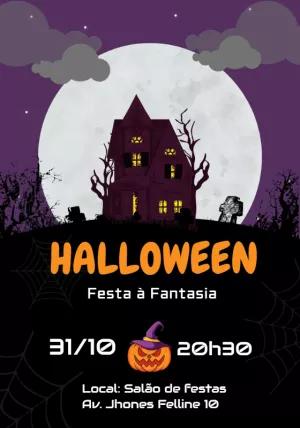 Convite de Halloween com Casa Assombrada para Editar Online